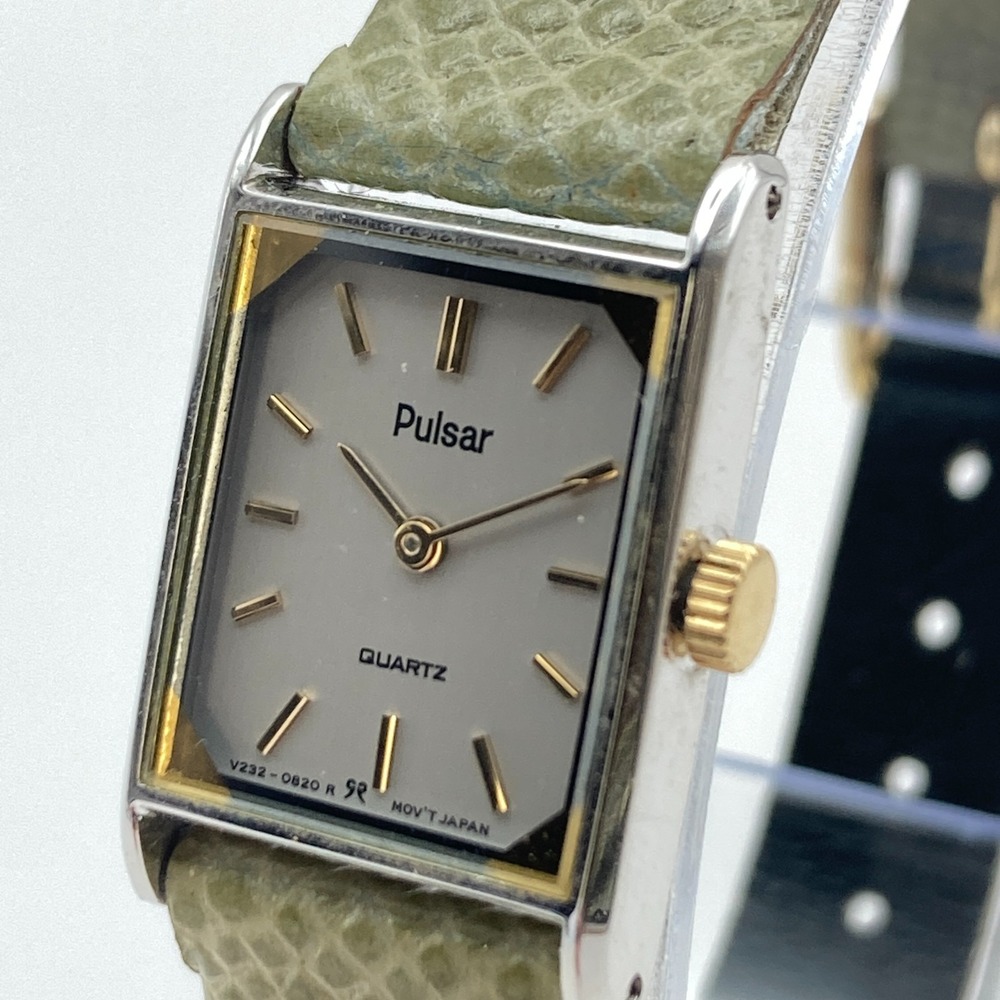 Vtg Pulsar Women's Tank Watch 16mm Silver Gold Tone V232-5510 New Battery 7.5"